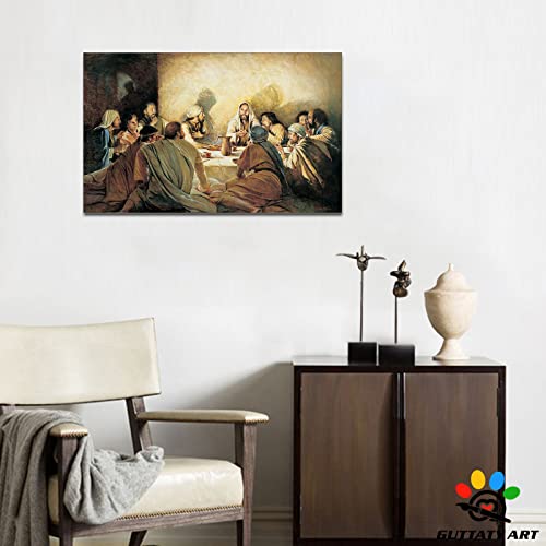 Guttaty Last Supper Canvas Wall Art - The Last Supper Painting For Dining Room Wall Decor, Jesus Christian Wall Art Pictures For Living Room Wall Decoration, Framed Artwork 12X18 Inches #TOP3