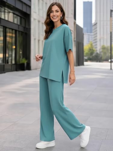 Image of TYSORT Women Casual Summer co ords Set Track Suit Oversized Top Baggy Pant,Top and Pajama Set
