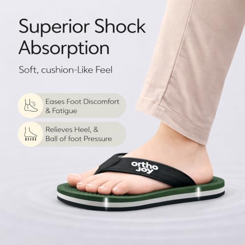 Image of ORTHO JOY Orthopedic Comfort Flip Flops for Men - Acupressure Massage Sole, Anti-Slip Lightweight Slippers