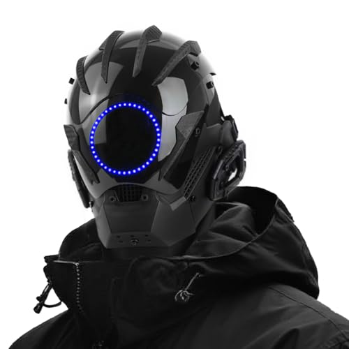 Marikito Punk LED-Helm Maske Coole Techwear Halbmaske mit Neon-LED für Fasching Halloween & Cosplay (Blau)