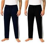 Bahob® Mens Lounge Wear Pants Nightwear 2 Pack Pyjama Bottoms Sleepwear Elasticated Waist Striped Jogging Casual Gym Lightweight Loungewear mens lounge pants S-3XL (Black x Navy / 2 Pack, S)