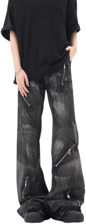 jupkem Men's Baggy Jeans Y2k Goth Vintage Wide Leg Women Fashion Punk 90s Hip Hop Cargo Pants Harajuku Streetwear with Pocket