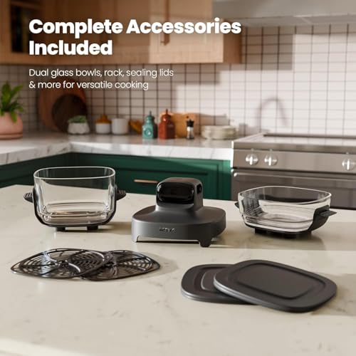 Kismile 5-in-1 Glass Air Fryer, Upgraded Portable Air Fryer with Dual Glass Bowls, 4.7QT & 2.6QT Containers & Lids, Adjustable Temp & Time, Freezer & Dishwasher Safe, Bake, Air Fry, Keep Warm & Crisp by Kismile - Image 5