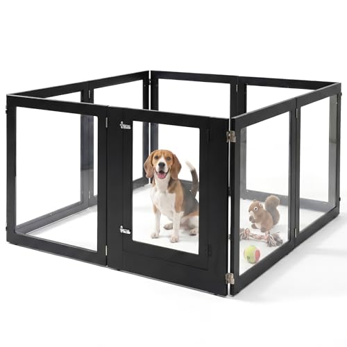 Strapazierfähiges, transparentes Acryl- Hunde- Laufstall für kleine/ mittelgroße Haustiere, 81, 3 cm hoch, transparenter Haustiergehege mit stabilem Metallrahmen, begehbare Hundehütte, erwei