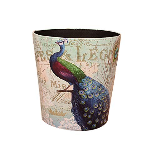 Cratone Vintage Waste Paper Bins Leather Bin Decorative Waste Paper Bin for Bedroom Office Living Room (Peacock)