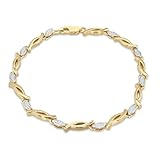 Tuscany Silver Pulsera de plata de ley chapada en oro de 0,15 quilates con diamantes creados en laboratorio, 19 cm