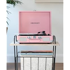 Crosley CR8005E-BH Cruiser Plus Vintage 3-Speed Bluetooth in/Out Suitcase Vinyl Record Player Turntable, Blush - Les Beatles, Paul McCartney, John Lennon, RIngo Starr, George Harrison Crosley CR8005E-BH Cruiser Plus Vintage 3-Speed Bluetooth in/Out Suitcase Vinyl Record Player Turntable, Blush – Image 2
