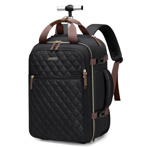 GOLF QUALITY Rolling Plecak podróżny z kółkami Osobisty Przedmiot Plecak Koła Underseat Carry On Bagaż, Czarny, 17.3 inches, Plecak podróżny