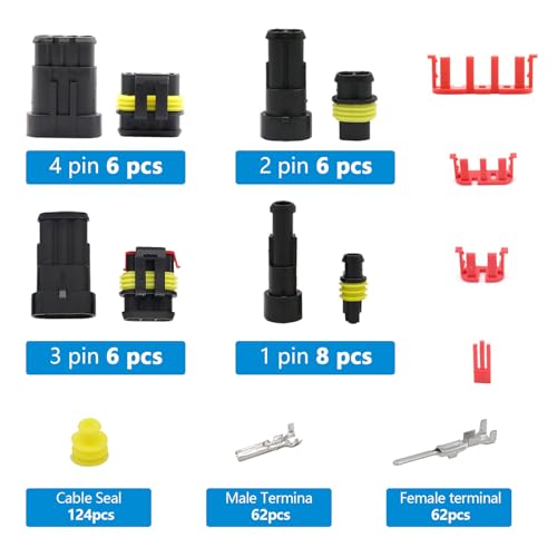 Lot de 352 connecteurs étanches 12 V voiture avec pince à sertir, prise 1/2/3/4 broches, convient pour voiture, moto, bateau, camion – vue 2