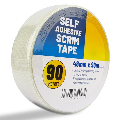 Navoys Plasterboard and Drywall Scrim Tape - White Plaster Wall Repair, Decorator Mesh Filler, Mending Agent, Adhesive Fibreglass Tape - For Reinforcing Joints, Filling Cracks (48 x 90 Metres)
