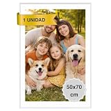 MARCOFOTO Marco de Fotos para Pared con Plexiglas Portafotos de PVC para Cuadros, Láminas y Diplomas - Uso Vertical u Horizontal - Decoración Hogar u Oficina - Color Blanco 50x70 cm
