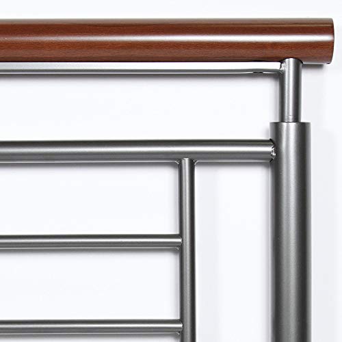 Fontane Complete Bed With Metal Geometric Panels And Rounded Cherry Top Rails, Silver Finish, Full #TOP4