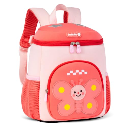 PROTAURI Mochila Infantil Niña con Correa Pectoral, Mochila Guardería Niña/Niño Reflectante e Impermeable, Mochila Bebé Guardería Ligera en SBR para 2 6 Años, 10.6L, Mariposa Rosa