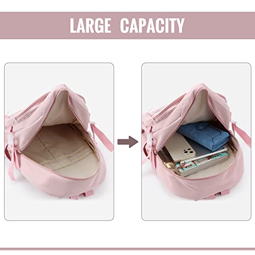 Mochila Kawaii escolar rosa con accesorios colgantes estéticos 3