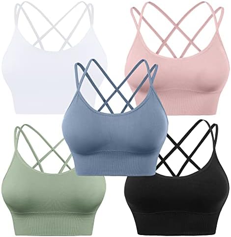Evercute Cross Back Sport Bras Padded Strappy Criss Cross Cropped Bras for Yoga Workout Fitness Low Impact