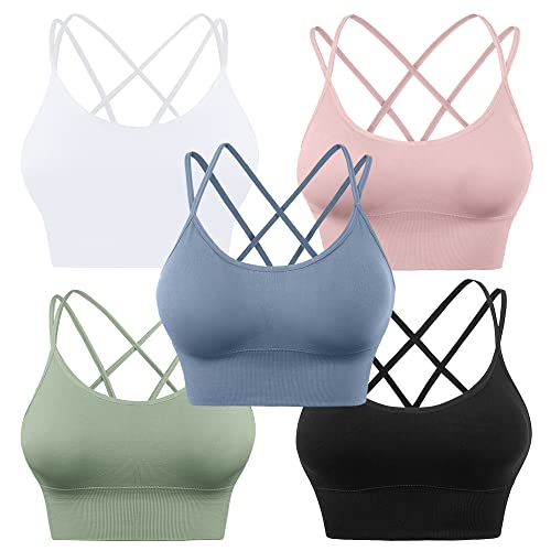 Evercute Cross Back Sport Bras Padded Strappy Criss Cross Cropped Bras for Yoga Workout Fitness Low Impact