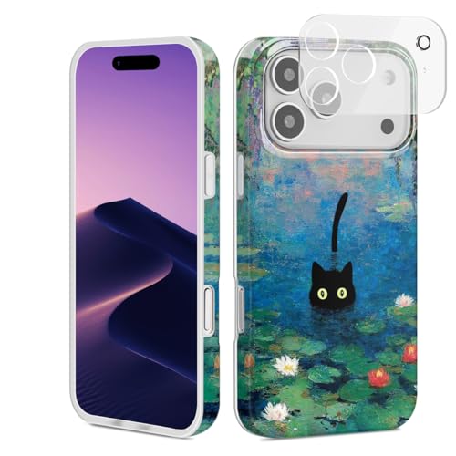 GEQCDBN Compatible with iPhone 17 Pro Case, Trendy Cute Funny Swimming Black Cat Girly Soft Slim TPU Shockproof Aesthetic Protective Phone Case Cover for Women Girls 6.3" by GEQCDBN - Used condition - US$9.95