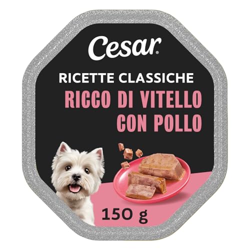 Cesar Ricette Classiche Cibo per Cane Tenero Patè con Tenero Vitello e Pollo 150 g - 14 Vaschette