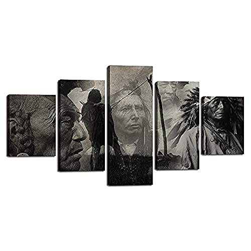 Cuadro En Lienzo Decoracion 5 Piezas HD Imagen Impresiones En Lienzo Retrato De Indios Americanos Lienzo Grandes XXL Murales Pared 5 Paneles De Pinturas De Obras De Arte Moderno Cover