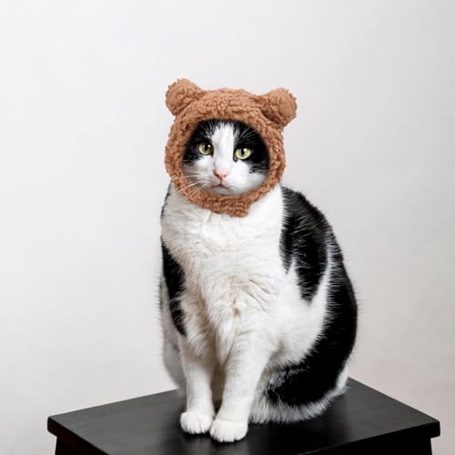 Image of Cat Hat, Dog Hat, Cat Costume Rabbit Ear Headwear for Christmas Cosplay, Soft Knit Warm Pet Accessory (Brown)
