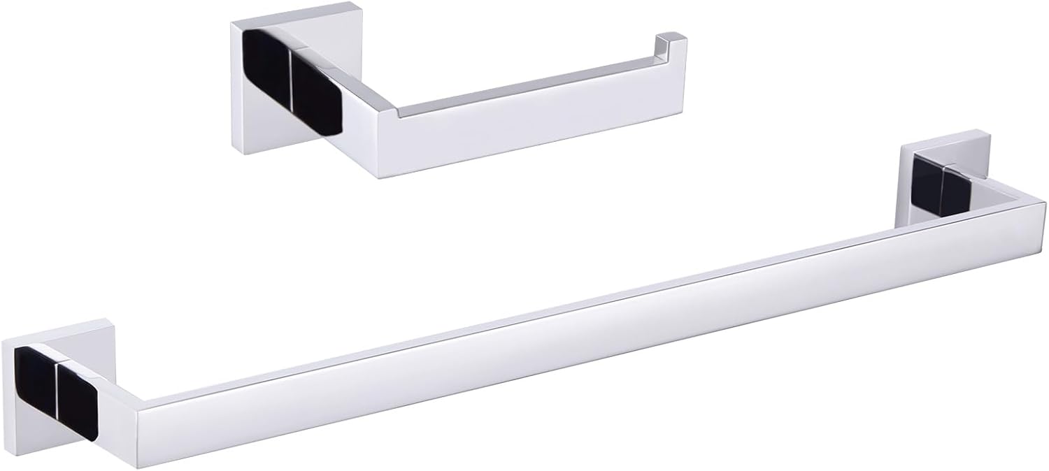 Angle Simple Toilet Paper Holder Bundle with Towel Bar (Polished Chrome)