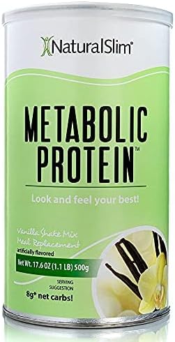 NaturalSlim Metabolic Whey Protein Powder Vanilla – Low Carb, Meal Replacement Shake w/Vitamins, Minerals & Amino Acid L-Glutamine | Great Taste and Very Filling Protein Shake, 10 Servings, 17.6oz