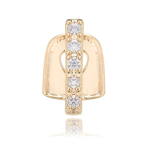 LKEEP Gold Plated Hip Hop Rhinestone Bar Teeth Gap Fit Fangs Caps Top or Bottom Grill Rapper Costume,Golden
