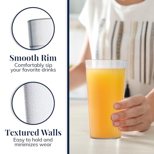 US Acrylic Cafe Plastic Reusable Tumblers (Set of 16) 20-ounce Water Cups in Clear | Value Set of Restaurant Style Drinking Glasses, Stackable, BPA-free, Made in the USA | Top-rack Dishwasher Safe by US Acrylic - Image 4
