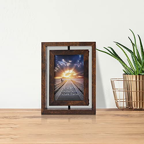 Exyglo 2 Pack 4X6 Rustic Rotating Floating Picture Frames, Photo Frames For Vertical Or Horizontal Tabletop Display, Brown #TOP7