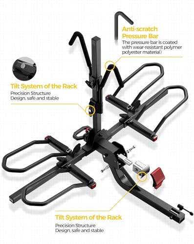 Image of KYX Bike Rack for Car Hitch Mount for 2 Bikes Up to 160LBS Load, E-Bike Platform Rack Quick Tilt Release, Foldable, Anti-Wobble and Double Lock System Bicycle Car Rack for 2'' Receiver, SUV, RV