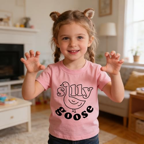 Image of Kids Short Sleeve Tees Toddler Crewneck T-Shirts Boys Girls Dino Raccoon Excavator Silly Goose Flower Girl Tops 2-7 Years