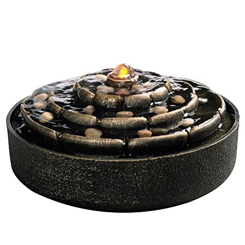 Kalona Tabletop Fountains Indoor Lotus Water Fountain Relaxation Ripple Fountains Meditation Desk Fountain Artistic Quiet Fountains W/Stone/Led Lighting Home/Office Decor(21124A) #TOP2