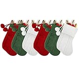 HAJOYHA Mini Knitted Christmas Stockings Set Of 6, 9 lnch Personalized Knitted Xmas Hanging Stockings Small Christmas Stocking for Kids,Pet,Christmas Decoration, Burgundy, lvory, Green