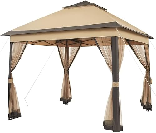 Tonnelle de Jardin avec Moustiquaires 3,3 x 3,3 m Kaki Yaheetech
