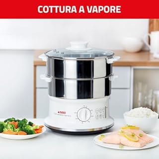 Tefal Vc1451 Vaporiera Convenient Series Inox, Timer Con Spegnimento Automatico, Livello Di Acqua Visibile, Capacità 6 L, Bianco