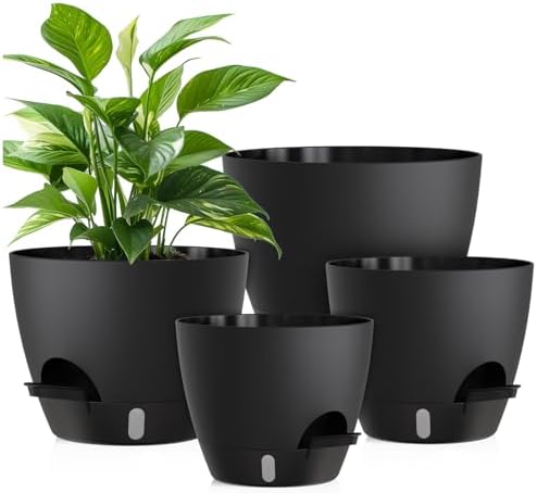 Amazon.com: KUGAZ Plant Pots, 4 Pack 12/10/9/8 Inch Self Watering Pots ...