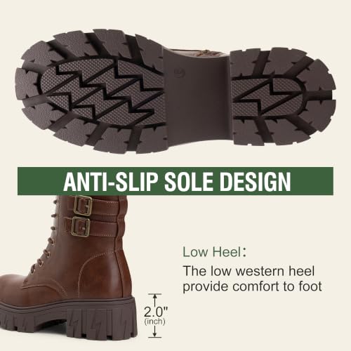 Vepose Women's Cognac Lace-Up Platform Combat Boots, Size 8, 9612 by Vepose - Used condition - Image 8
