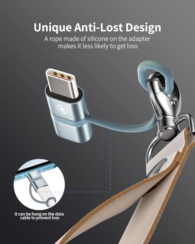 Lightning auf USB C Adapter 2Stück, Adapter Lightning auf USB C für PD Schnellladung Laden mit Anti Verlust Seil Apple adapter Type-C für iPhone 16/15,Galaxy S25/S24/S23/S22,MacBook Pro/Air,iPad,Pixel