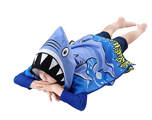 Image of Soft Hooded Beach Towel for Kids, Toddlers Bath /Pool /Swim Poncho Cover-ups Swimwear (Blue Shark)