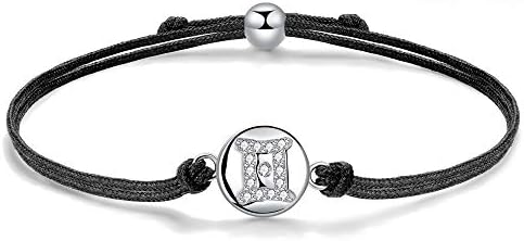 J.Endéar Constellation Bracelet for Birthday, 925 Sterling Silver Handmade Cord Filigree 24cm Adjustable Bracelet Lucky Horoscope Birthday Gift for Girls Kids Women