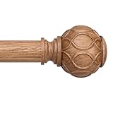 Wolistsa Wood Curtain Rods for Windows 48 to 84 Inch, Boho Vintage Decorative 1 Inch Wooden Curtain Rod, Adjustable Heavy Duty Rustic Farmhouse Drapery Pole with Netted Imitation Wood Grain Finials