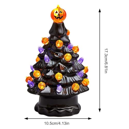 Árbol negro de Halloween de cerámica con luces y decoración de calabaza para mesa 5