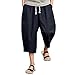 Produktbild Amlaiworld Leinen Baumwoll Weite Beinhosen Sommer Strand locker Pants Tasche Sport Herren Hosen Mode Band 3/4 lang Freizeithose männer Gemütlich Fitness Streetwear