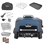 Ninja Woodfire Pro Connect XL Barbecue Électrique & Fumoir avec Contrôle d'Application, 2 Sondes, Grille, Housse, Revêtements & Brosse, Grill & Friteuse sans huile 7-en-1, Bleu & Noir OG901EUAMZ