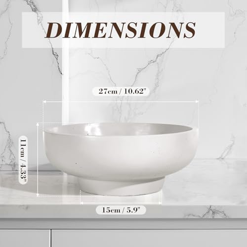 saiguomi Concrete Fruit Bowl for Kitchen & Entryway - 10.65" Large Modern Decorative Centerpiece Bowl with Non-Slip Pads, Handcrafted Solid Cement Bowl for Keys, Fruits, and Candy (LightGray)