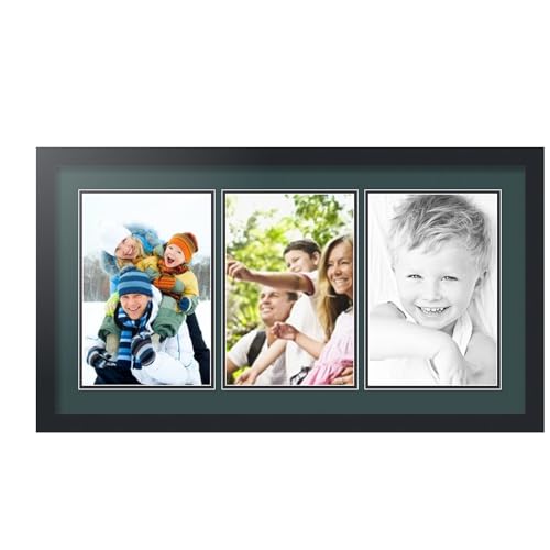 ArtToFrames Collage Picture Frame 3 Opening 3-8x12 Photo Frame | Made in USA | Black Frame Evergreen and Black Mats | Wall Mount Multi Photo Display 32X18 Full Size