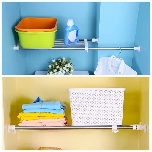 Baoyouni Tension Rod Shelf Expandable Closet Organizer Heavy Duty Adjustable Clothes Hanger Rack Diy Space Saver Layered Separator Divider 27.17''-36.02'', Ivory #TOP3