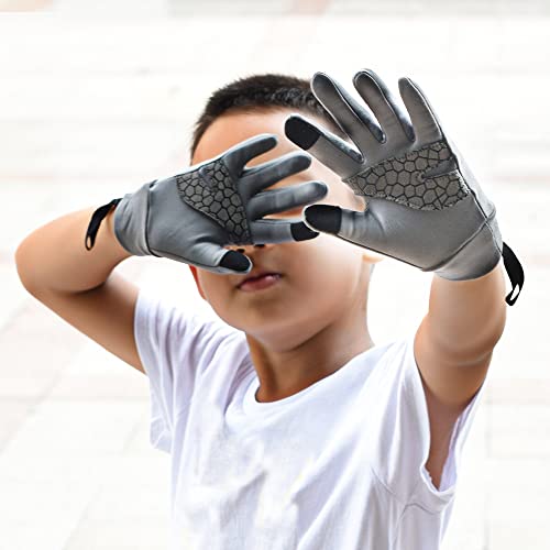 Mllepjdh Kids Cycling Gloves Outdoor Touch Screens Anti-Slip Running Gloves Boys Girls Windproof Sport Mittens for Aged 4-12 Year Kids Cycling Gloves Age 4-12 Full Finger Cold Weather, Black-L