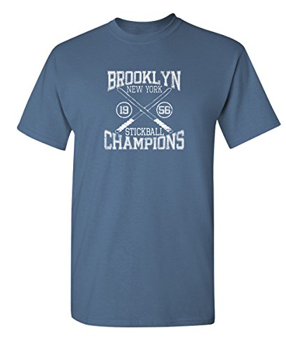 Brooklyn Stickball Champions Shirt Classic Mens T-Shirts | Bold Design Mens Tee Shirts | Trendy Graphic Tshirts for Man | Humor Sarcasm Funny T Shirt L Dusk