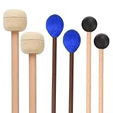 【Kit de baquetas】Este kit de baquetas incluye mazos de marimba, tambor de goma y tambor de marcha de bombo. Los mazos de marimba están hechos de hilo de nailon azul y madera, produciendo un sonido cálido y claro. El tambor de goma está hecho de madera y caucho negro, produciendo un sonido brillante y percusivo. El tambor de marcha del bombo tiene fuerte y fieltro para un sonido claro.